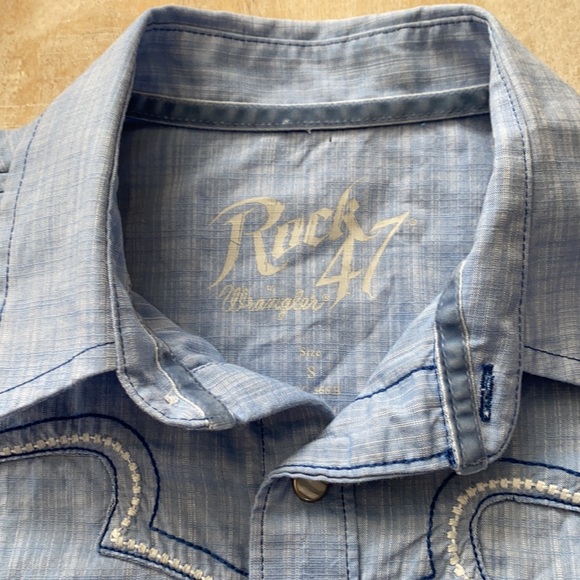 Rock 47 by Wrangler Western Shirt {Light Blue} S - Picture 3 of 9